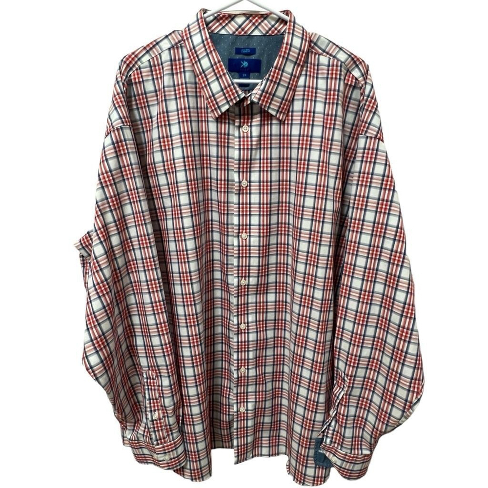 EGARA Red and Blue Plaid Button Down 100% Cotton Classic Fit Shirt, Size 3X